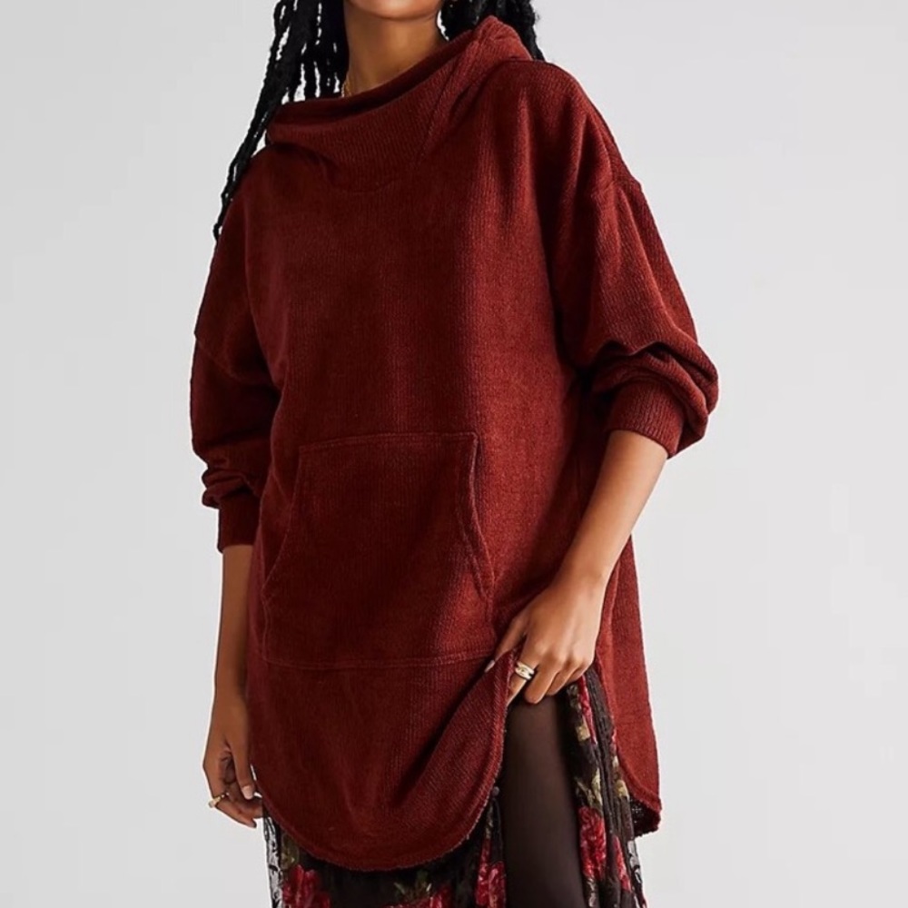 Free People Oversized Hooded Sweater Tunic in Deep Rust